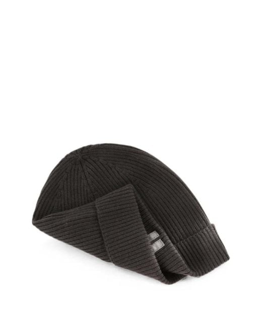 Rick Owens Black Ribbed-Knit Cashmere Beanie Hat for men