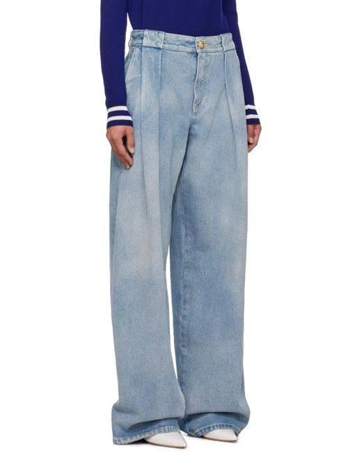Balmain Blue Logo Detailed Pleated Jeans