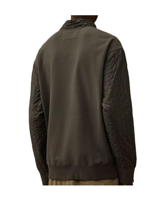 C P Company Green Half-Zip Quilted Sleeve Sweatshirt for men