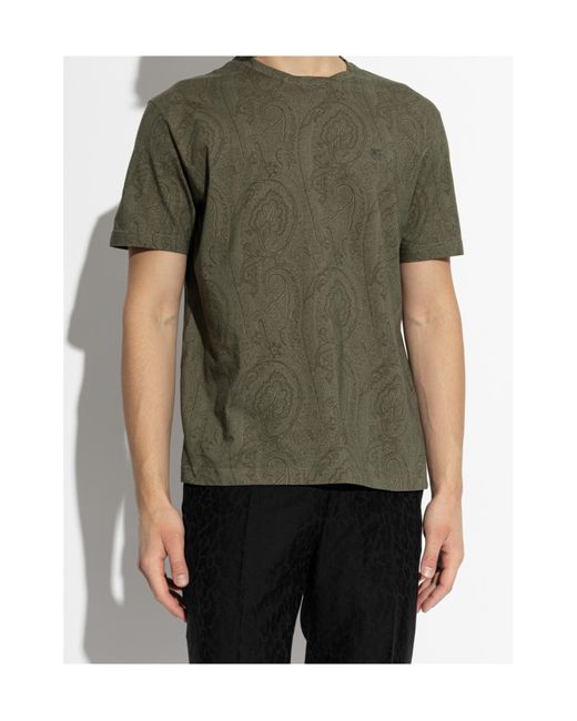 Etro Green Pattern-Printed Crewneck T-Shirt for men