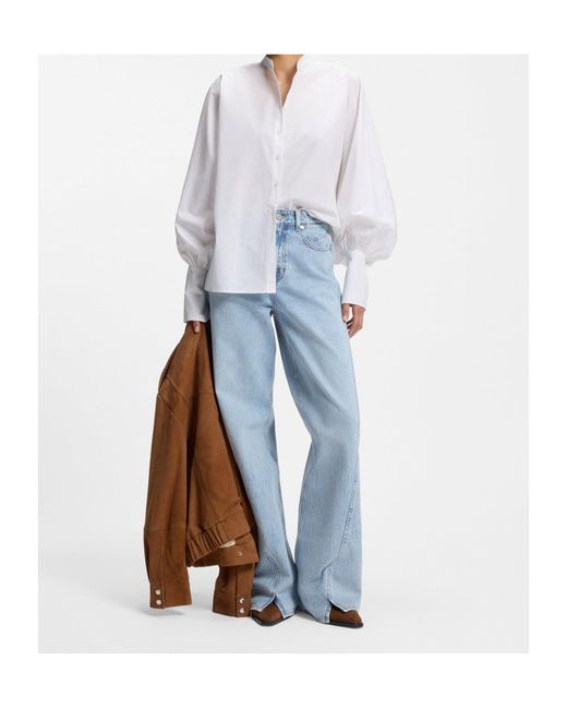 Boss White Regular-Fit Cotton-Poplin Shirt With Kimono Sleeves