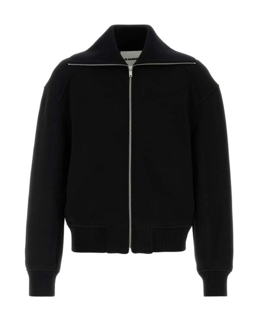 Jil Sander Black Zip-Up Wool Bomber Jacket for men