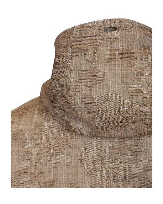 Herno Brown Jacquard Hooded Jacket for men