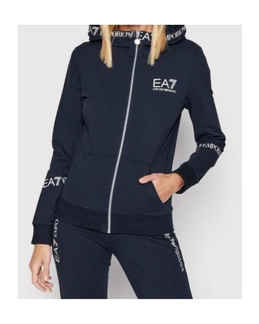 EA7 Blue Logo-Trim Zip Hoodie