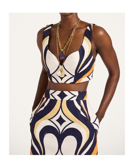 LaDoubleJ Blue Abstract-Print Sweetheart Top
