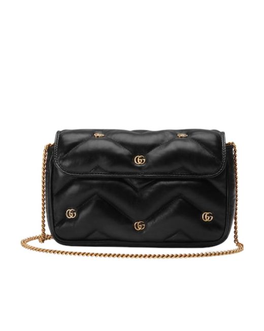 Gucci Black Gg Marmont Logo Plaque Mini Shoulder Bag