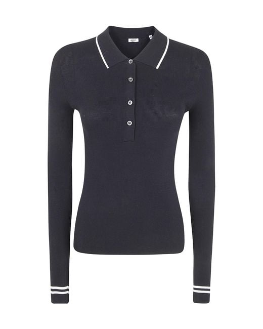 Aspesi Blue Ribbed-Trim Polo Top