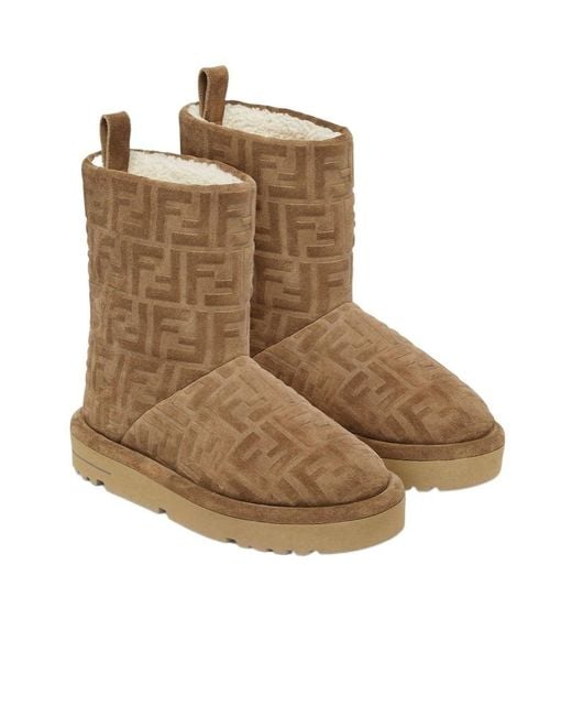 Fendi Brown Après Chic Ff Embossed Suede Boots