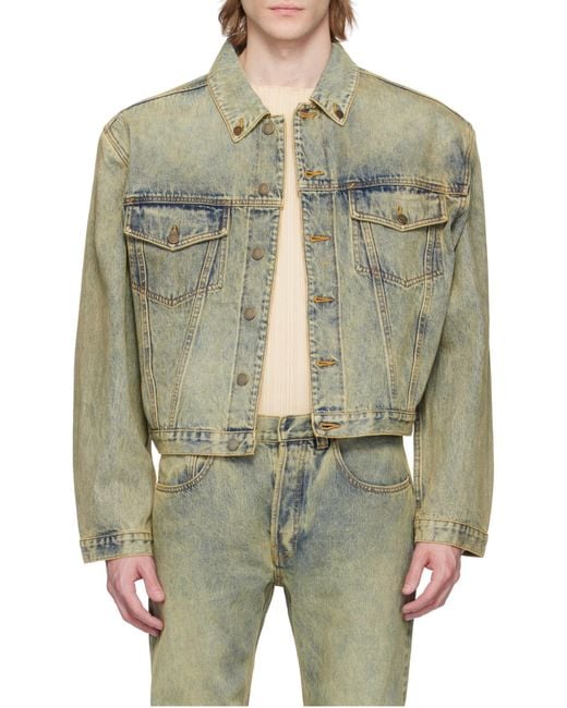 Entire studios Green Button-Front Denim Jacket for men