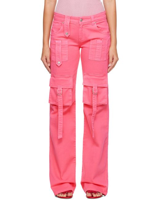 Blumarine Pink Logo-Patch Flared Cargo Jeans