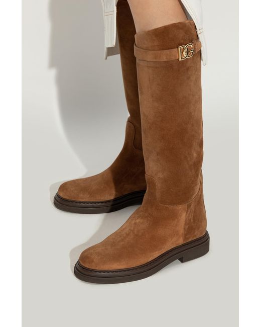 Dolce & Gabbana Brown Logo Plaque Boots