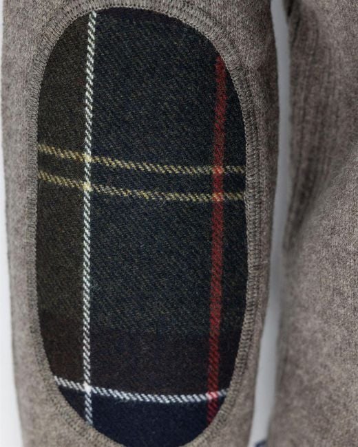 Barbour Gray Checked-Panel Crewneck Jumper for men