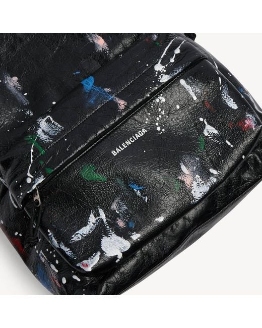 Balenciaga Black Explorer Paint-Splatter Backpack for men