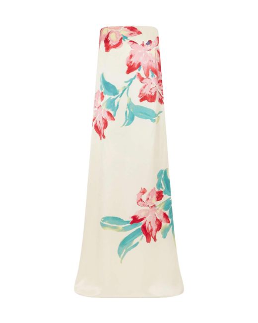 Rebecca Vallance White Bloom Floral-Print Silk Gown