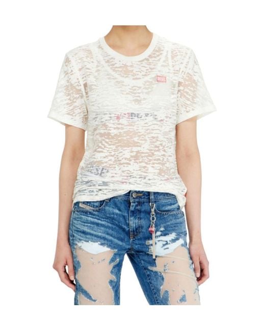 DIESEL White X Tinder Burnout-Effect Logo-Patch T-Shirt for men