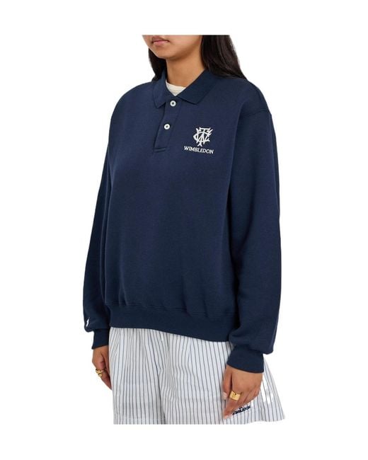 Polo Ralph Lauren Blue Embroidered Cotton-Blend Polo Sweatshirt