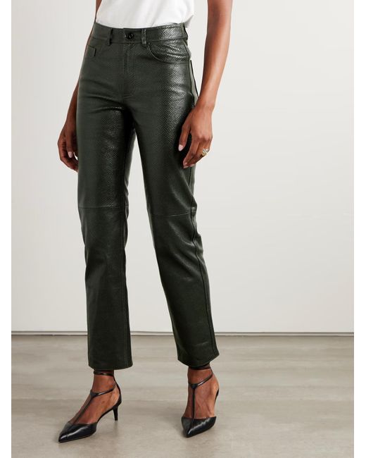 Blazé Milano Gray Emera Snake-Effect Leather Straight-Leg Pants