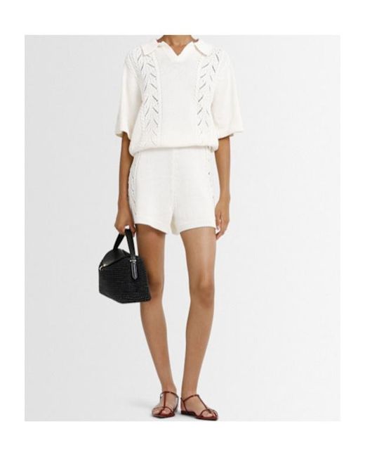 Loulou de Saison White Andel Embroidered Knit Shorts