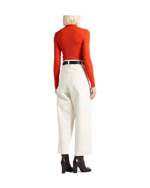 Saint Laurent Red Ribbed Turtleneck Knit Top