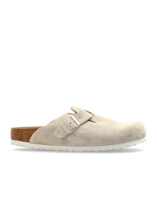 Birkenstock White Boston Suede Slippers