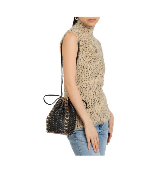 Rabanne Black Metal Leather Bucket Bag