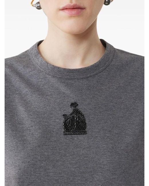 Lanvin Gray Mother And Daughter Embroidered Jersey T-Shirt