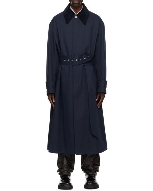 AMI Blue Belted Cotton Trench Coat for men