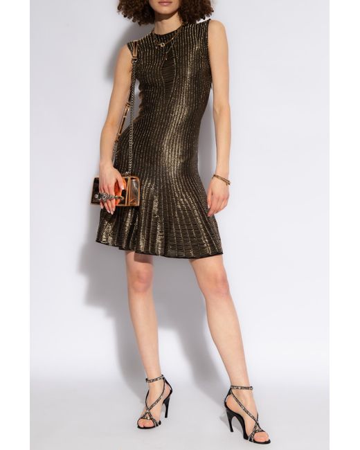 McQueen Brown Lurex Yarn Mini Dress