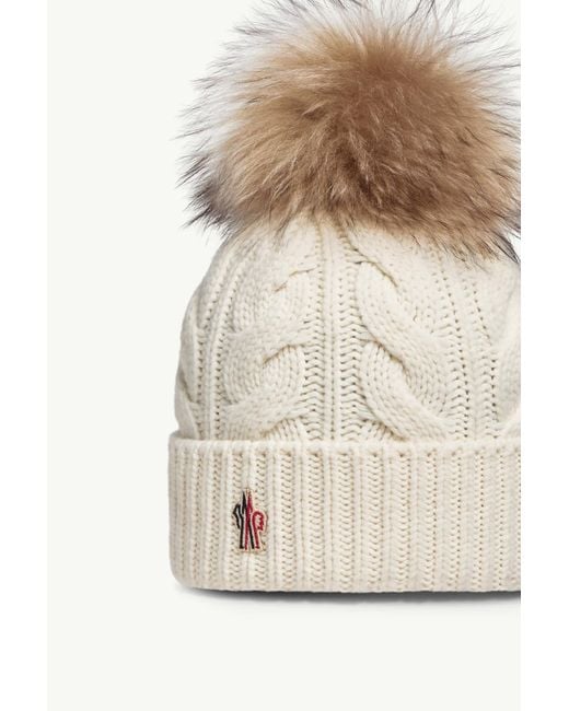 Moncler Natural Grenoble Pompom Knit Beanie Hat