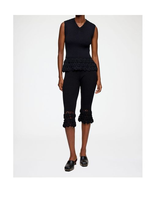 Ganni Black Crocheted Hem Knitted Trousers