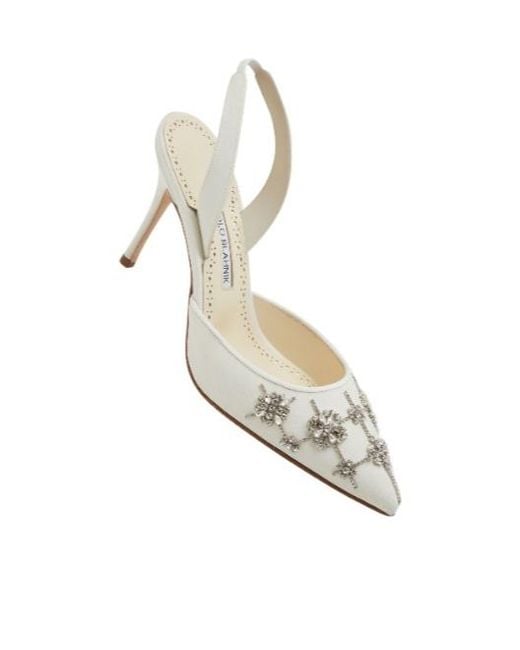 Manolo Blahnik White Cream Crepe De Chine Slingback Pumps