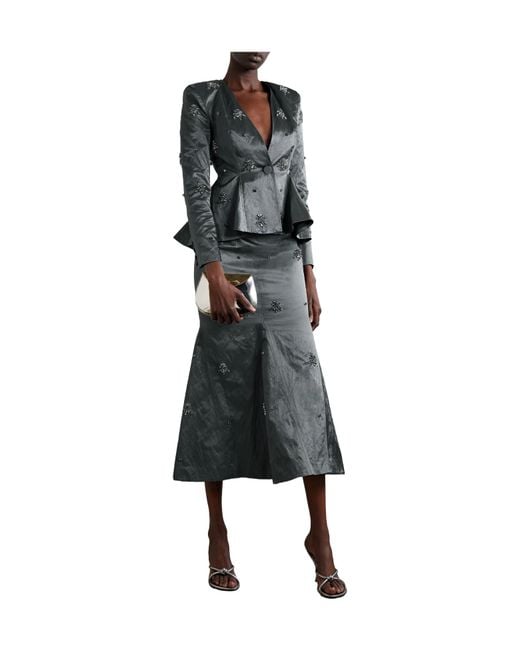 Huishan Zhang Black Antoine Crystal-Embellished Crinkled Satin-Twill Blazer