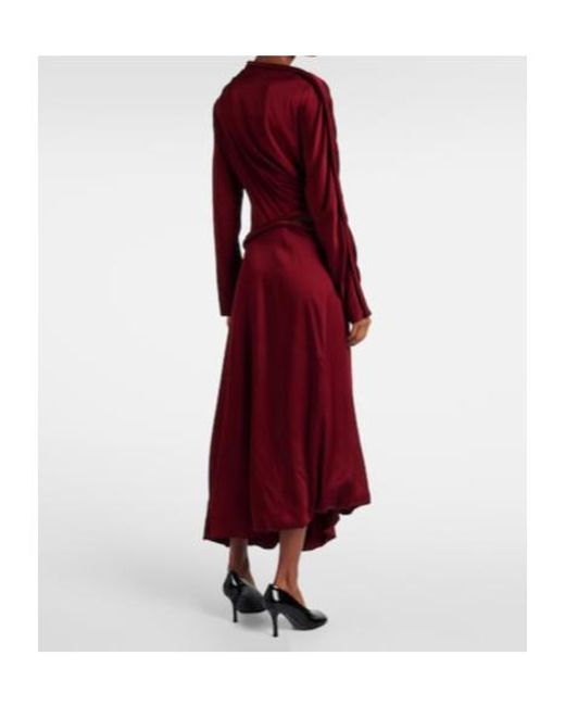 Victoria Beckham Red Cutout Draped Crêpe Satin Midi Dress