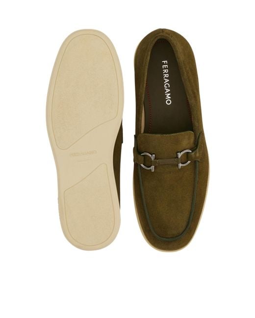 Ferragamo Green Casual Loafer With Gancini Ornament for men