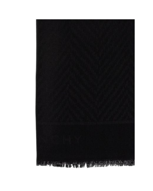 Givenchy Black Paris Logo Printed Frayed Edge Scarf for men
