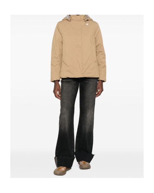 K-Way Natural Marlette Hooded Logo-Patch Jacket