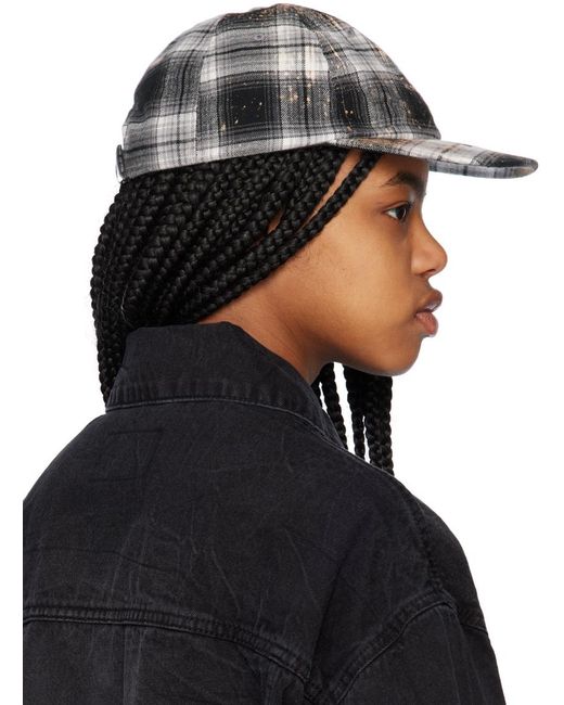 we11done Black Bleach-Wash Checkered Cap