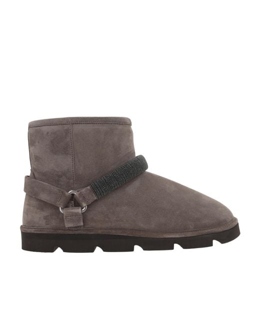 Brunello Cucinelli Brown Monile Embellished Ankle Boots
