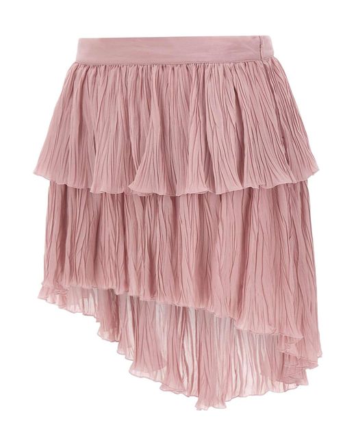 Blumarine Pink Tiered Asymmetric Pleated Skirt