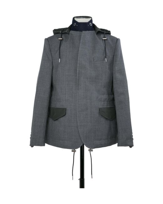 Sacai Gray Hooded Panelled Jacket for men