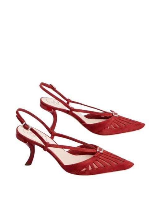Roger Vivier Red Escarpins Dorsay Virgule En Cuir Velours