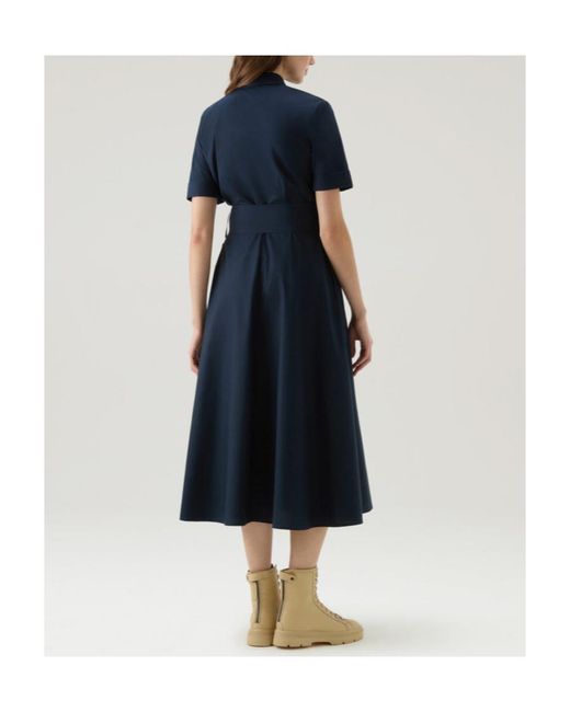 Woolrich Blue Tied-Waist Short-Sleeved Shirt Dress
