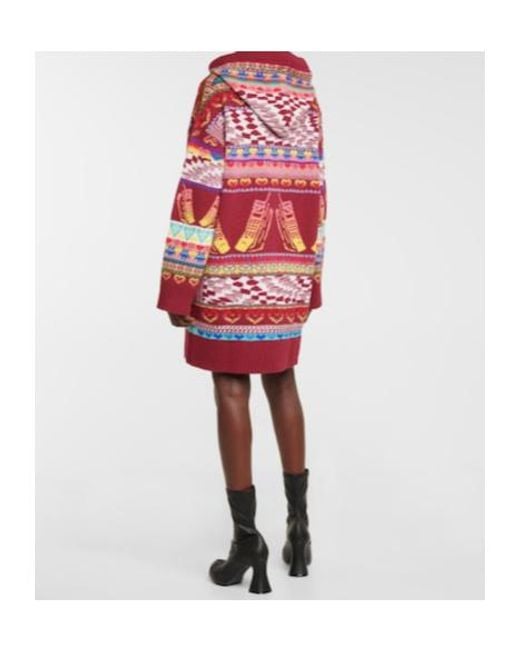 Stella McCartney Red Intarsia Wool-Blend Hoodie Dress