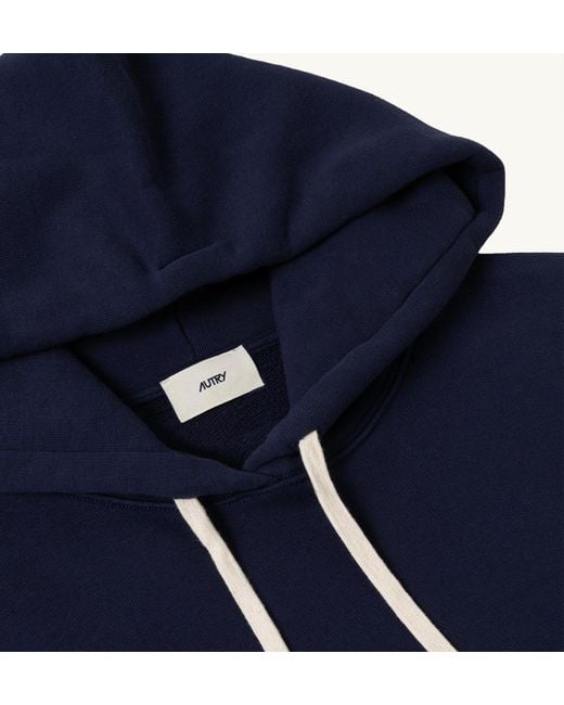 Autry Blue Logo-Embroidered Drawstring Hoodie for men