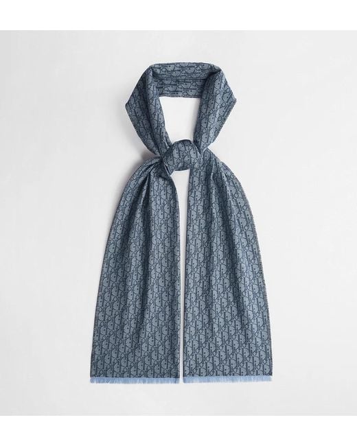 Dior Blue Oblique Jacquard Scarf for men