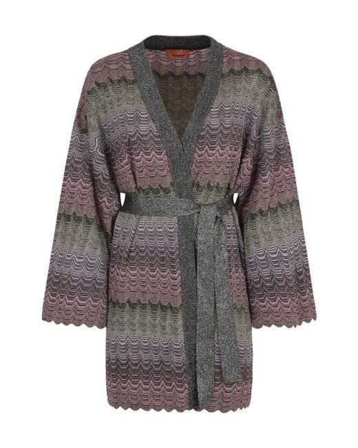 Missoni Gray Zigzag Greek Pattern Belted Cardigan