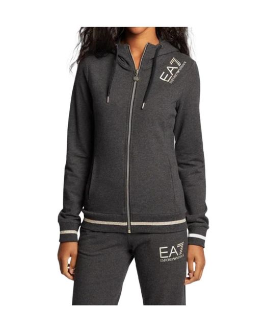 EA7 Black Logo Hooded Casual Coat