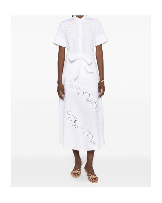 Twinset White Long Poplin And Broderie Anglaise Skirt