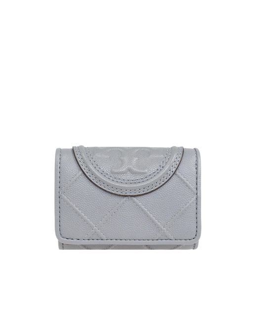 Tory Burch Gray Double T-Embossed Leather Wallet