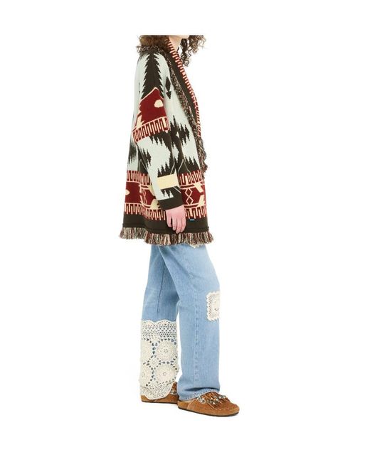 Alanui Blue Icon Jacquard Fringed Cardigan